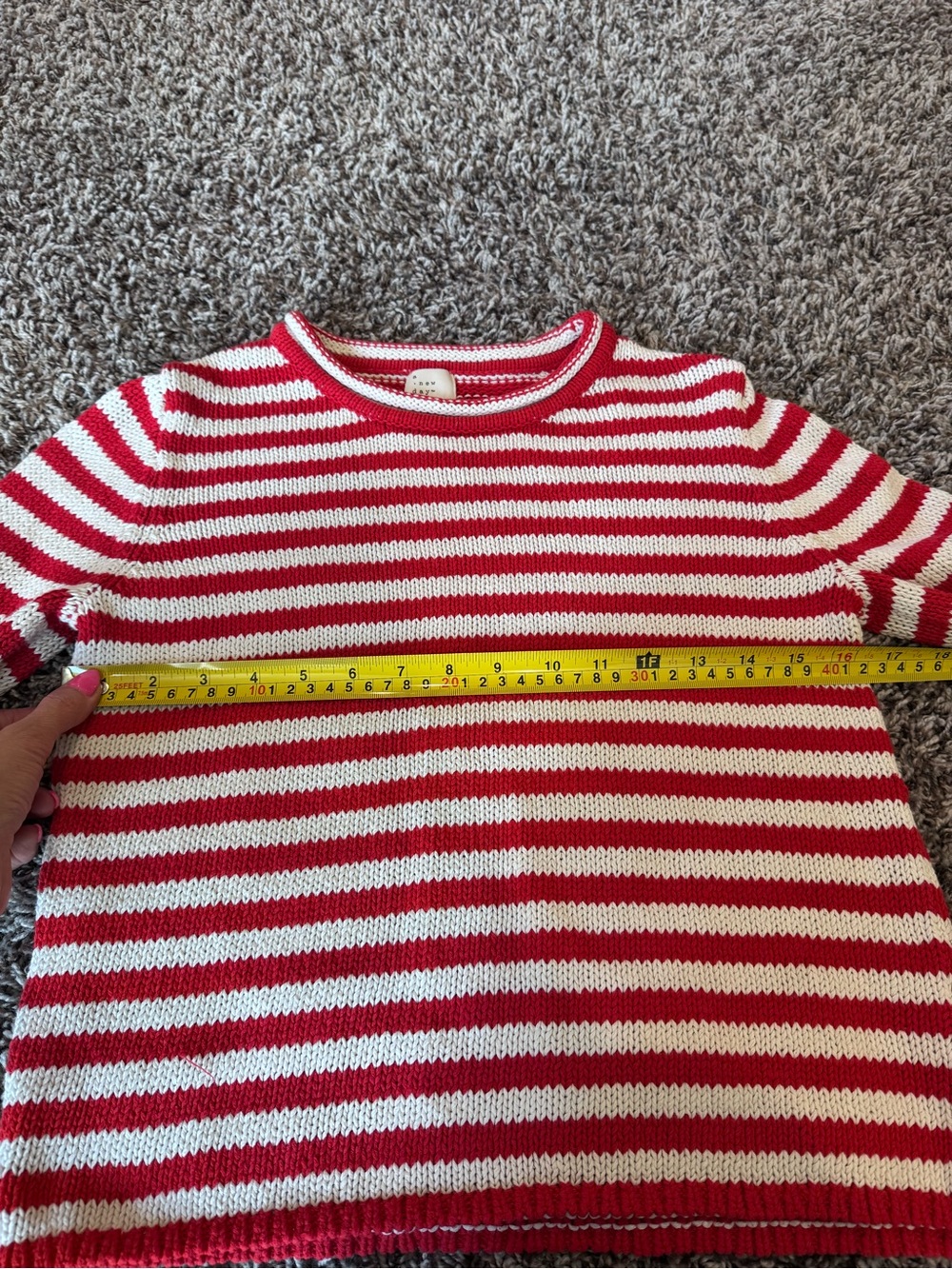 A New Day Red White Striped Shrunken Sweater 100% Cotton Crew Neck S - Picture 8 of 8